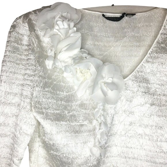 Sioni Womens Top Blouse White S Plisse Pleats Pucker Crinkled Textured Accordion - Picture 3 of 7